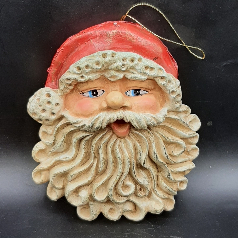 Vintage Paper Mache Santa Clause Face Christmas Tree Ornament Floridus 6" Long